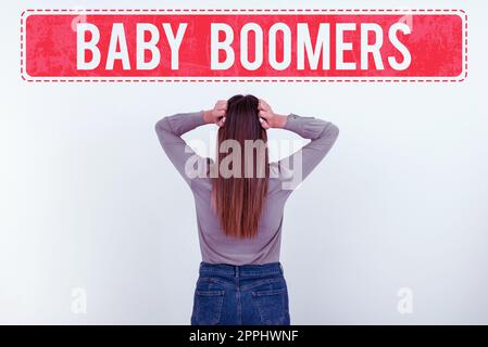 Affiche montrant les baby-boomers. Aperçu de l'entreprise personne née après la Seconde Guerre mondiale Banque D'Images