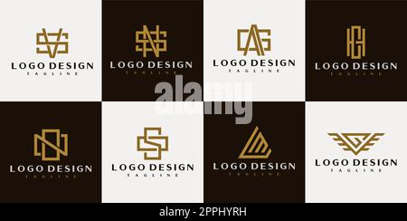 Collection de logos de marque de lettre de ligne. Modèle de conception de logo initial minimaliste. Illustration de Vecteur