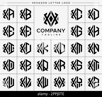 Jeu de vecteurs moderne avec logo en forme de lettre X hexagonale. Logo hexagonal XX X. Illustration de Vecteur