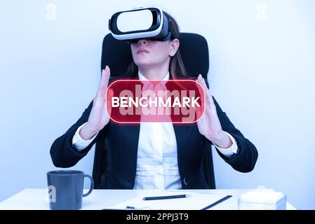 Affiche indiquant le repère. Vitrine d'entreprise utilisant ou capable d'utiliser deux langues en particulier avec une aisance égale gestuelle exécutive et compétence d'apprentissage grâce à Virtual Reality Simulator. Banque D'Images