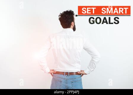 Texte d'écriture définir les objectifs intelligents. Concept Internet établir des objectifs réalisables faire de bons plans d'affaires Banque D'Images