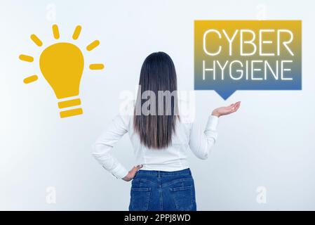 Légende présentant Cyber Hygiene. Mot pour les mesures que les utilisateurs d'ordinateur prennent pour améliorer leur cyber-sécurité Banque D'Images