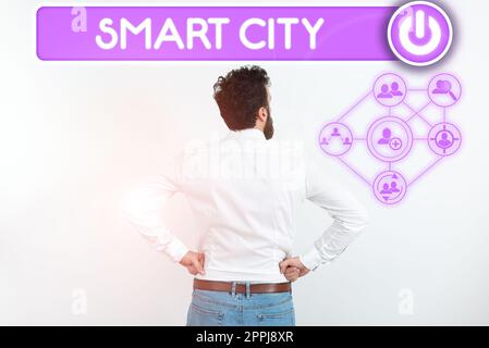 Légende de texte présentant Smart City. Approche commerciale zone urbaine qui utilise différents Internet des objets électroniques Banque D'Images