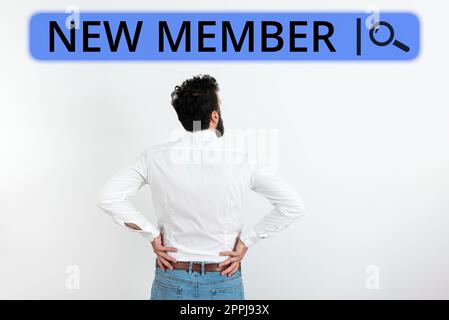 Légende de texte présentant le nouveau membre. Salon professionnel recrutement d'un employé à une entreprise ou à une équipe naissance d'un enfant frais Banque D'Images