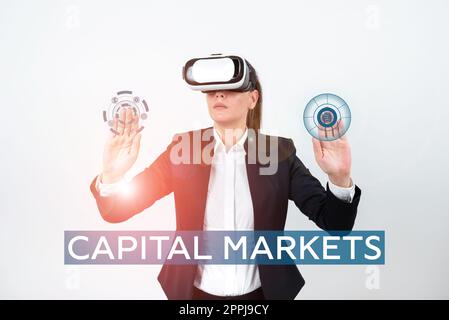 Écriture affichant le texte marchés de capitaux. Mot écrit sur permettre aux entreprises de lever des fonds en fournissant la sécurité du marché Banque D'Images