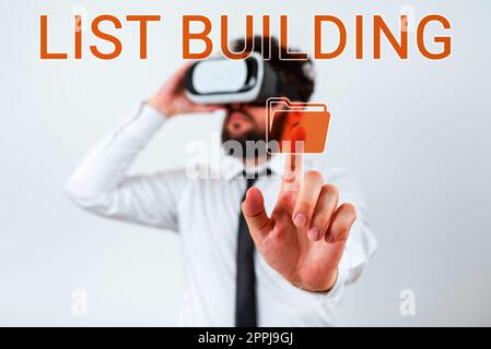 Légende de texte présentant le bâtiment de liste. Mot pour la base de données des personnes que vous pouvez contacter avec votre message marketing Banque D'Images