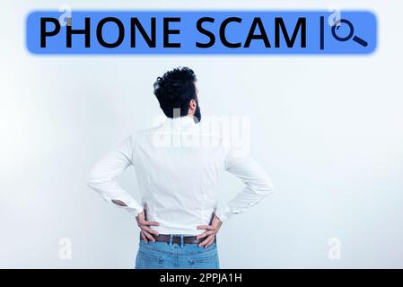 Affiche textuelle indiquant Phone Scam. Approche commerciale recevoir des appels indésirables pour promouvoir des produits ou des services télévente Banque D'Images