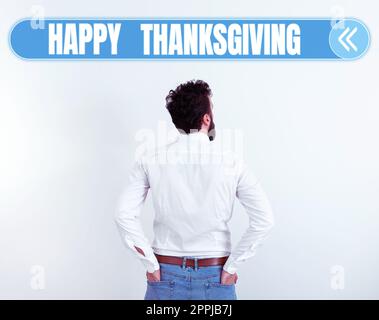 Légende du texte présentant Happy Thanksgiving. Concept signification Harvest Festival fête nationale célébrée en novembre Banque D'Images