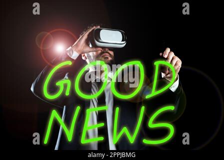 Inspiration montrant signe bonne nouvelle. Concept signifiant quelqu'un ou quelque chose de positif, encourageant, encourageant, ou souhaitable Banque D'Images