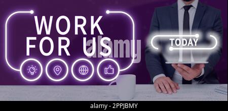 Affiche montrant le travail pour nous. Présentation commerciale invitation à rejoindre un groupe d'équipe de travail de l'institution de l'entreprise Banque D'Images