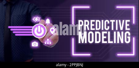 Signe de texte montrant la modélisation prédictive. Stratégie de maintenance de l'approche commerciale basée sur l'analyse prédictive Banque D'Images