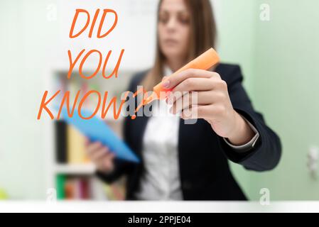 Écrire du texte affiché le saviez-vous. Photo conceptuelle faits et chiffres amusants information connaissances générales Banque D'Images