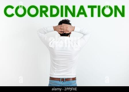 Coordination de l'affichage conceptuel. Concept d'affaires les actes de quelqu'un qui soutient dans faire ce qui est nécessaire Banque D'Images