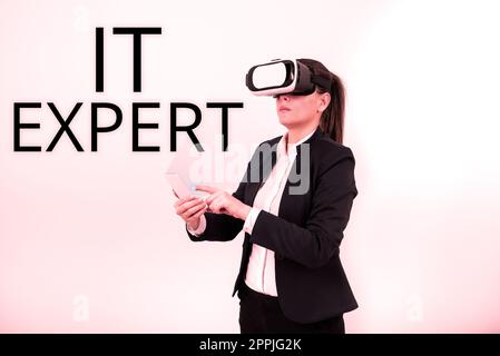 Texte montrant inspiration IT Expert. Personne qui possède un niveau élevé de connaissances en technologie de l'information Banque D'Images
