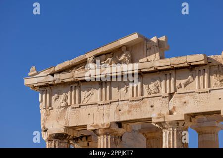 Détails de Parthénon portico, Athènes, Grèce. Temple a été dédié à la déesse Athéna Banque D'Images