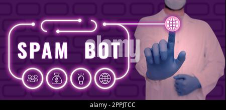 Écriture affichage de texte Spam Bot. Business idée programme autonome sur l'Internet qui envoie le spam aux utilisateurs Banque D'Images