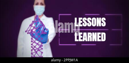 Inspiration montrant le signe leçons apprises. Présentation de l'entreprise promouvoir le partage et l'utilisation des connaissances issues de l'expérience Banque D'Images