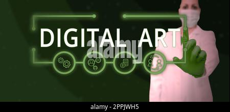 Texte d'écriture Art. Numérique Approche commerciale utilisation des compétences et de l'imagination créatrice caractérisée par la technologie informatique Banque D'Images