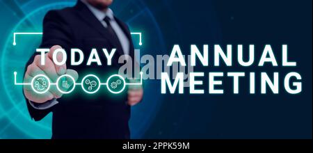 Inspiration montrant l'assemblée annuelle de signe. Concept Internet artiste graphique Programmeur de logiciel et Analyste experts Homme avec Un stylo pointant sur des symboles numériques montrant des idées créatives. Banque D'Images