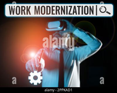 Inspiration montrant la modernisation des enseignes. Concept qui signifie changer le service et le processus du produit pour inclure de nouvelles fonctions et compétences Banque D'Images