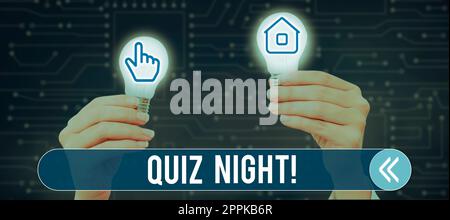 Affiche manuscrite Quiz Night. Approche d'entreprise Test de soirée de la concurrence de connaissances entre les individus Banque D'Images