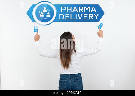 Affichage conceptuel Pharma Delivery. Idée d'affaires recevoir vos ordonnances par la poste directement de la pharmacie Banque D'Images