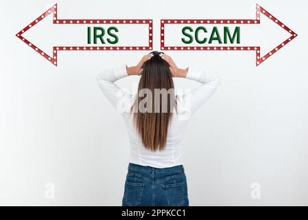 Légende du texte présentant IRS Scam. Concept, c'est-à-dire cibler les contribuables en prétendant être un service de revenu interne Banque D'Images