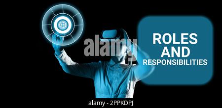 Affiche indiquant les rôles et responsabilités. Fonctions Word for Business et fonctions professionnelles Banque D'Images