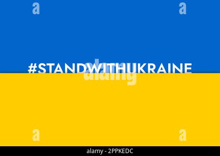 Affiche hashtag standwithukaine sur fond du drapeau ukrainien bleu et jaune en soutien à l'Ukraine dans sa lutte contre l'agression russe. Stand avec la bannière Ukraine. Banque D'Images