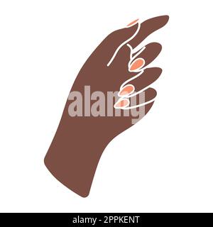 Main féminine avec manucure tendance. Cognement à la main. Langage non verbal. Paume vers l'avant. Bras d'une femme noire. Pointer du doigt et faire un geste. Délicat mini Illustration de Vecteur