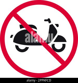 Pas de signe de stationnement barré de scooter, rétro cyclomoteur interdit moderne autocollant rond, illustration vectorielle. Illustration de Vecteur