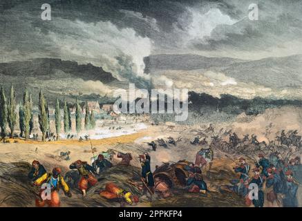 Guerre de 1870 : la bataille de Froeschwiller Woerth (Froeschwiller-Woerth) (ou bataille dite de Reichshoffen) le 06/08/1870 qui vit la victoire de l'Allemagne Banque D'Images