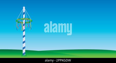 maypole avec rubans colorés sur prairie verte Illustration de Vecteur