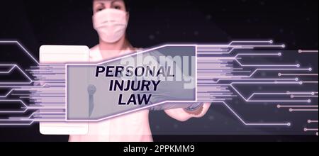 Affiche textuelle indiquant la loi sur les blessures corporelles. Approche commerciale blessée ou blessée à l'intérieur de l'environnement de travail Banque D'Images