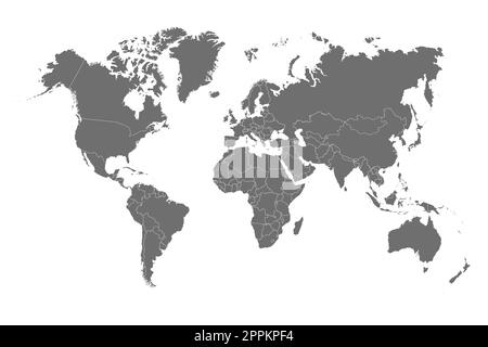 Carte du monde sur fond blanc. Modèle de carte du monde avec les continents, l'Amérique du Nord et du Sud, l'Europe et l'Asie, l'Afrique et l'Australie Illustration de Vecteur