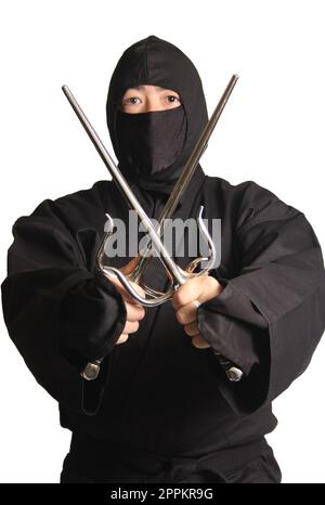 Homme asiatique portant l'uniforme Ninja Martial Arts Banque D'Images