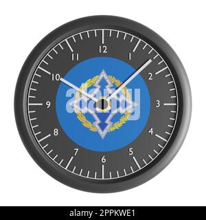 Signes et symboles. Elément de conception. 3D illustration. Horloge murale avec le drapeau de l'Organisation du Traité de sécurité collective Banque D'Images