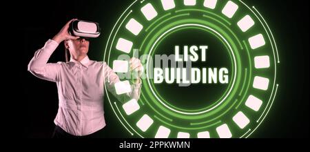 Affiche manuscrite pour le bâtiment de la liste. Base de données d'idées d'affaires de personnes que vous pouvez contacter avec votre message de marketing Banque D'Images