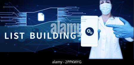 Affiche manuscrite pour le bâtiment de la liste. Base de données de concept d'affaires de personnes que vous pouvez contacter avec votre message de marketing Banque D'Images