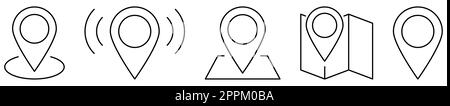 Emplacement des signes de goupille de ligne. Icônes de navigation. Icônes de pointeur de carte. Illustration vectorielle Illustration de Vecteur