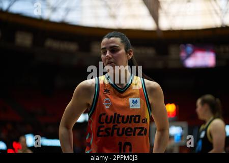 Leticia Romero de Valence Panier en action pendant la finale de la finale de la Ligue Endesa au Pavillon Fuente de San Luis.Valencia Panier 77:35 Movistar Estudiantes Banque D'Images