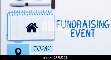 Affiche manuscrite événement de collecte de fonds. Campagne de vitrine d'affaires dont le but est de recueillir de l'argent pour une cause Banque D'Images