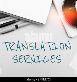 Texte montrant inspiration Translation Services. Approche commerciale de l'organisation qui fournit des personnes pour traduire la parole Banque D'Images