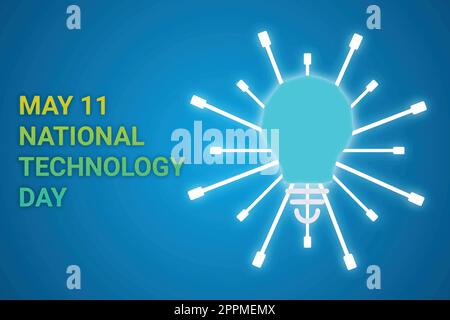 Journée nationale de la technologie de 11 mai. Ampoule sur fond bleu. Convient aux cartes de vœux, affiches et bannières. Illustration vectorielle Illustration de Vecteur