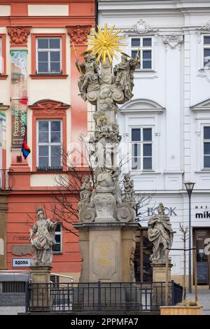 Colonne baroque de la Sainte Trinité du 17e siècle sur le marché aux légumes (Zelny trh), Brno, République tchèque Banque D'Images