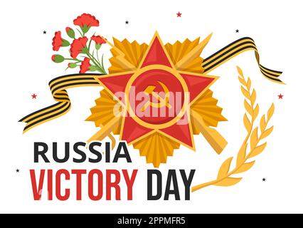 Le jour de la victoire russe sur l'illustration 9 mai avec l'étoile de la médaille du héros et de la grande guerre patriotique en dessin animé à la main pour les modèles de page d'arrivée Banque D'Images