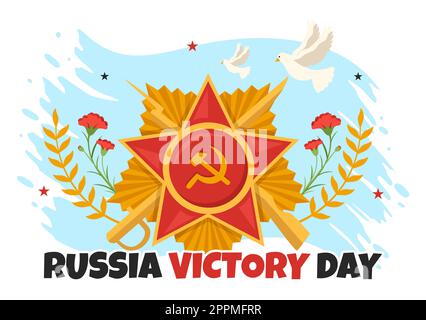 Le jour de la victoire russe sur l'illustration 9 mai avec l'étoile de la médaille du héros et de la grande guerre patriotique en dessin animé à la main pour les modèles de page d'arrivée Banque D'Images