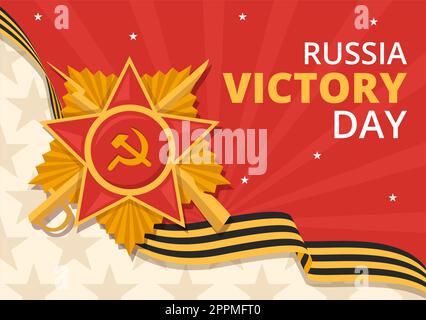 Le jour de la victoire russe sur l'illustration 9 mai avec l'étoile de la médaille du héros et de la grande guerre patriotique en dessin animé à la main pour les modèles de page d'arrivée Banque D'Images