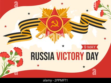 Le jour de la victoire russe sur l'illustration 9 mai avec l'étoile de la médaille du héros et de la grande guerre patriotique en dessin animé à la main pour les modèles de page d'arrivée Banque D'Images
