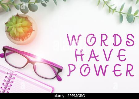 Les mots de texte d'écriture ont le pouvoir. Vitrine des affaires la capacité énergétique de guérir aide à entraver humble et humilier Banque D'Images